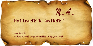 Malinyák Anikó névjegykártya